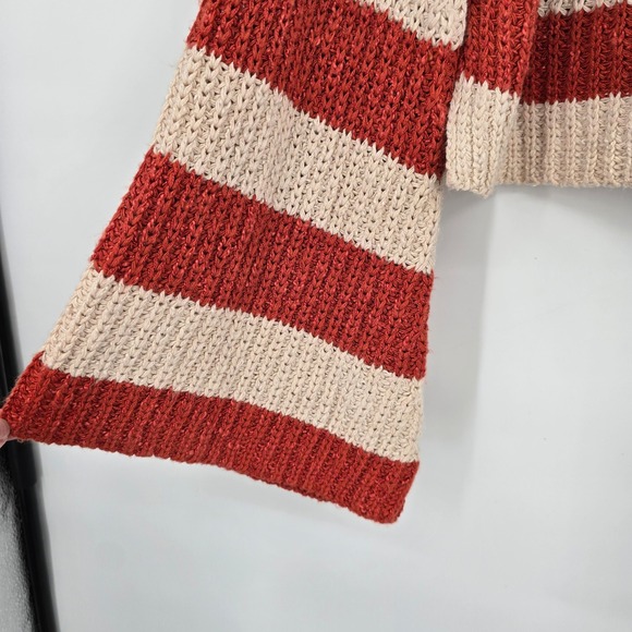 ee:some Los Angeles Striped Henley Sweater Rust Red Cream Bell Sleeve Small - Picture 5 of 10